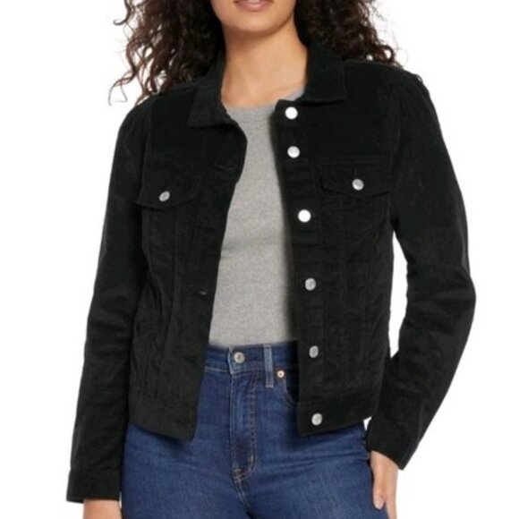 GAP Black Corduroy Button Down Jacket Women's Size L - Picture 1 of 10